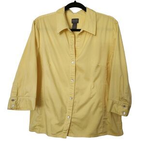 Additions by Chico's Womens Casual Button Front 3/4 Sleeve Yellow Top Size 3